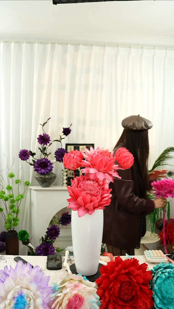 永生花霸王花 4个头叶片有伤【西瓜红】A1