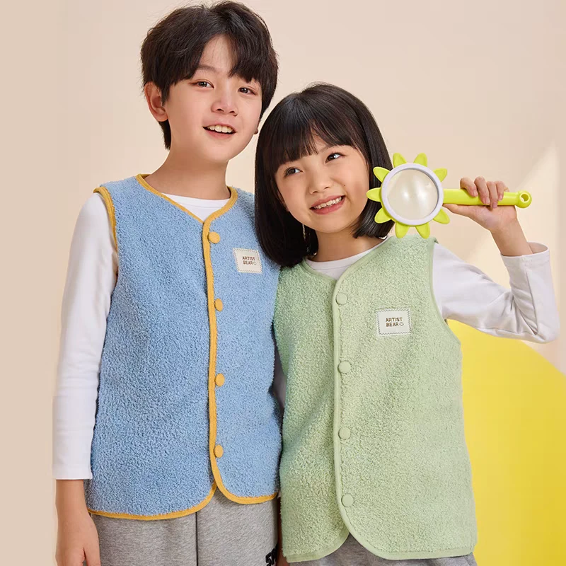 23206儿童马甲奥粒绒开衫秋冬男童外穿背心女童坎肩中大童云朵绒