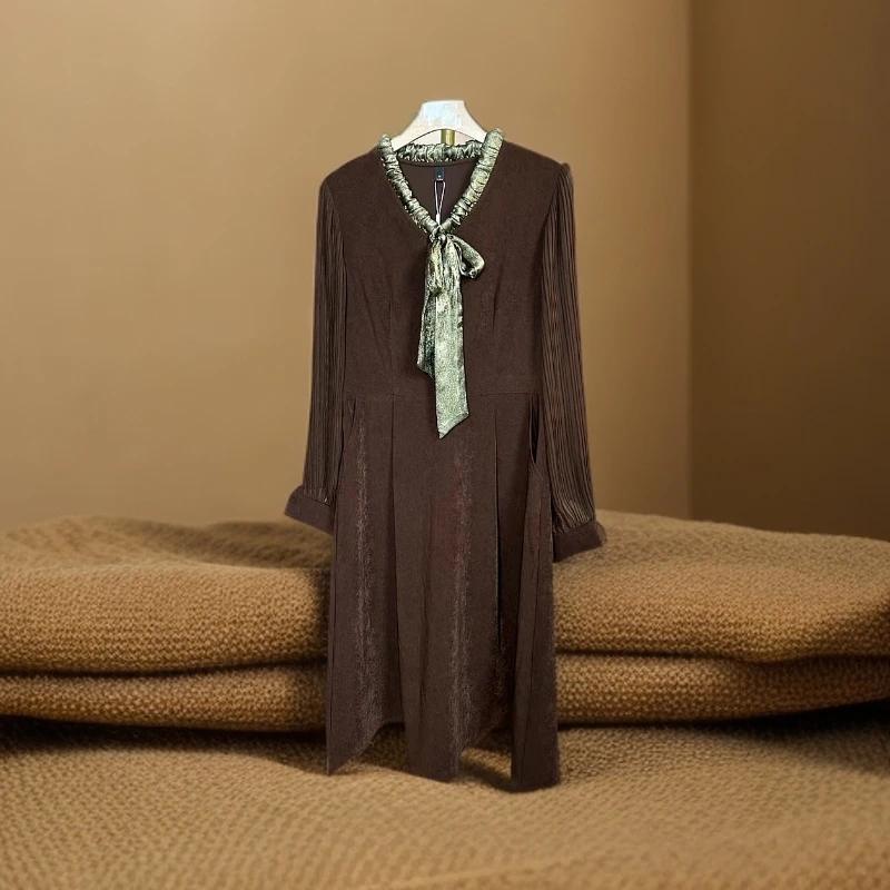 HS035显瘦气质针织轻奢时尚复古设计师优雅连衣裙