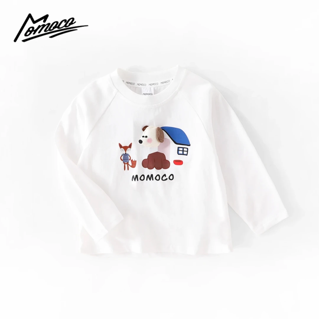 开播福利MOMOCO春季新款男童印花公仔小狗狐狸打底T恤77130235017