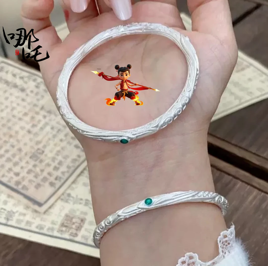 足银手镯 999哪吒乾坤圈魔童闹海银手镯实心闭口镯子送女友礼物