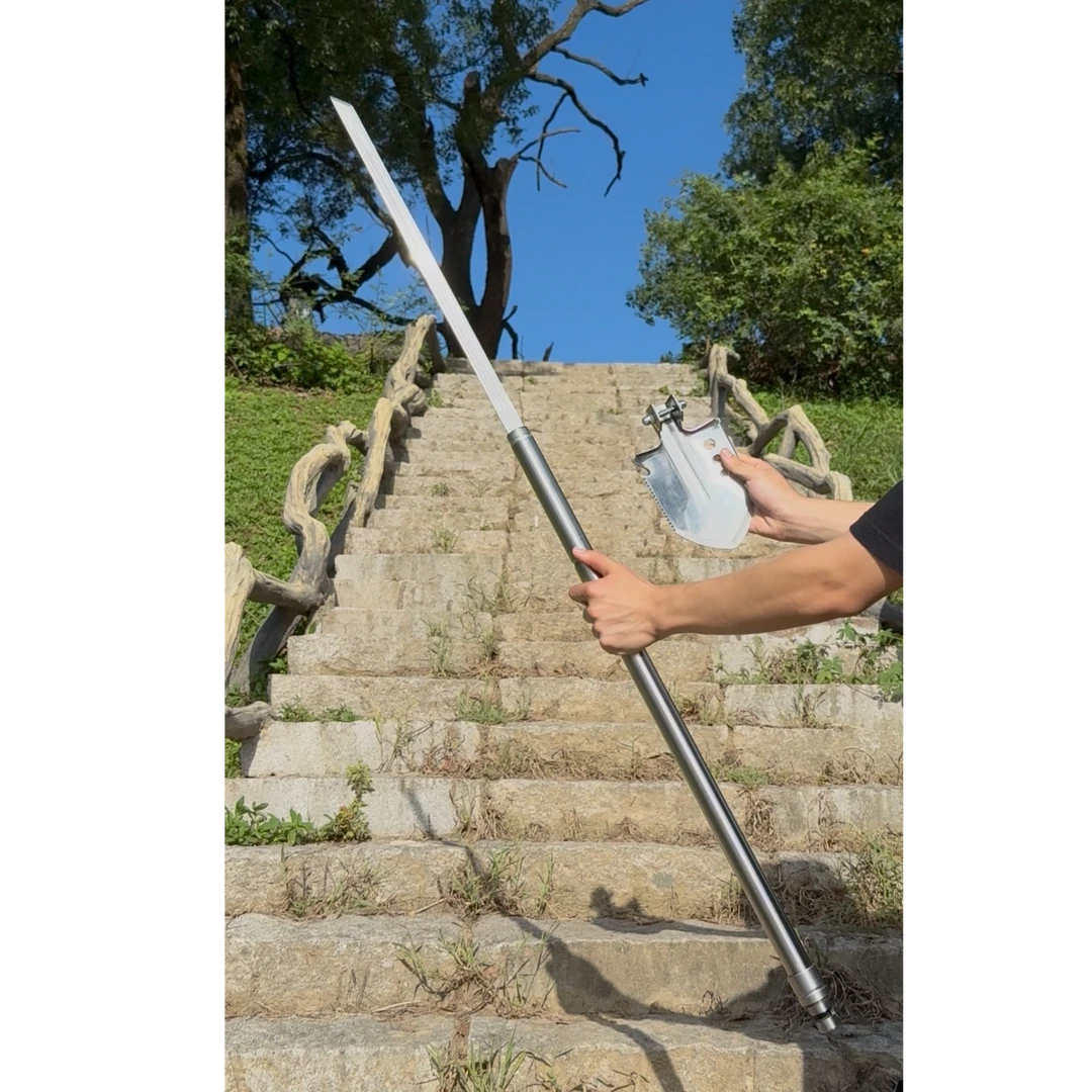 铲头棍刀唐横刀户外摆件工艺品未开刃多功能便携铲子折叠加厚锰钢