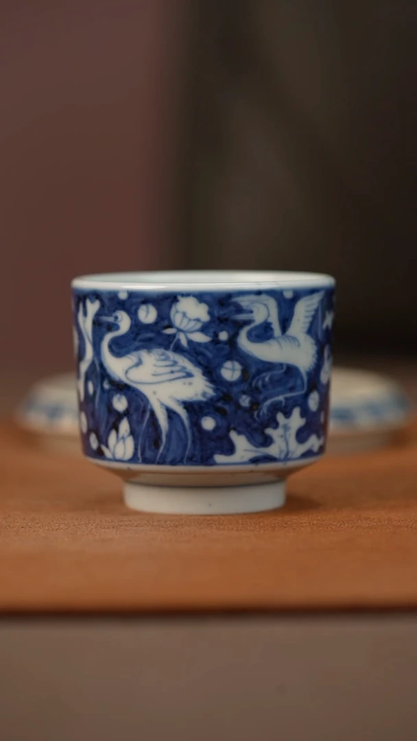 陶瓷幽蓝溪堂撒一路连科直口杯