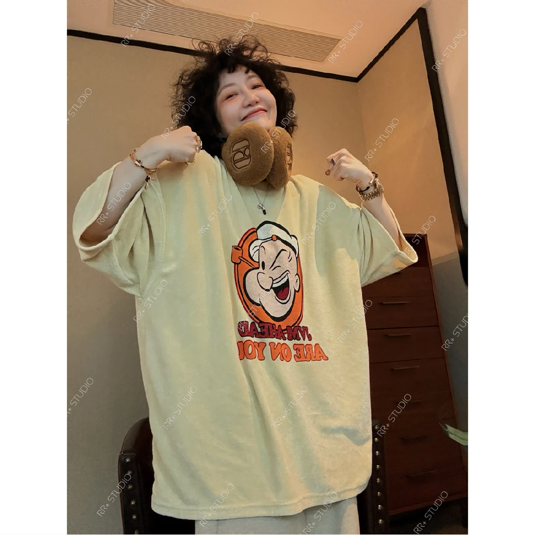 『豆公子』23081设计感卡通图案印花短袖T恤女秋冬百搭时髦减龄上衣