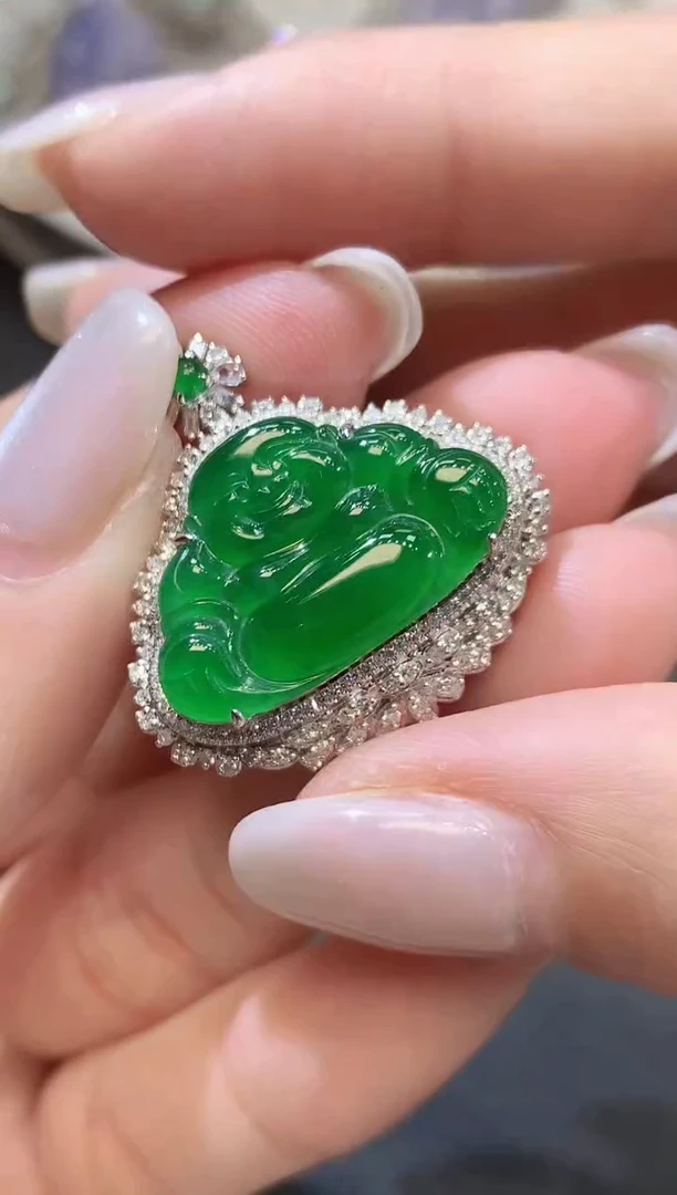 翡翠18K金镶嵌吊坠(不含链)A82