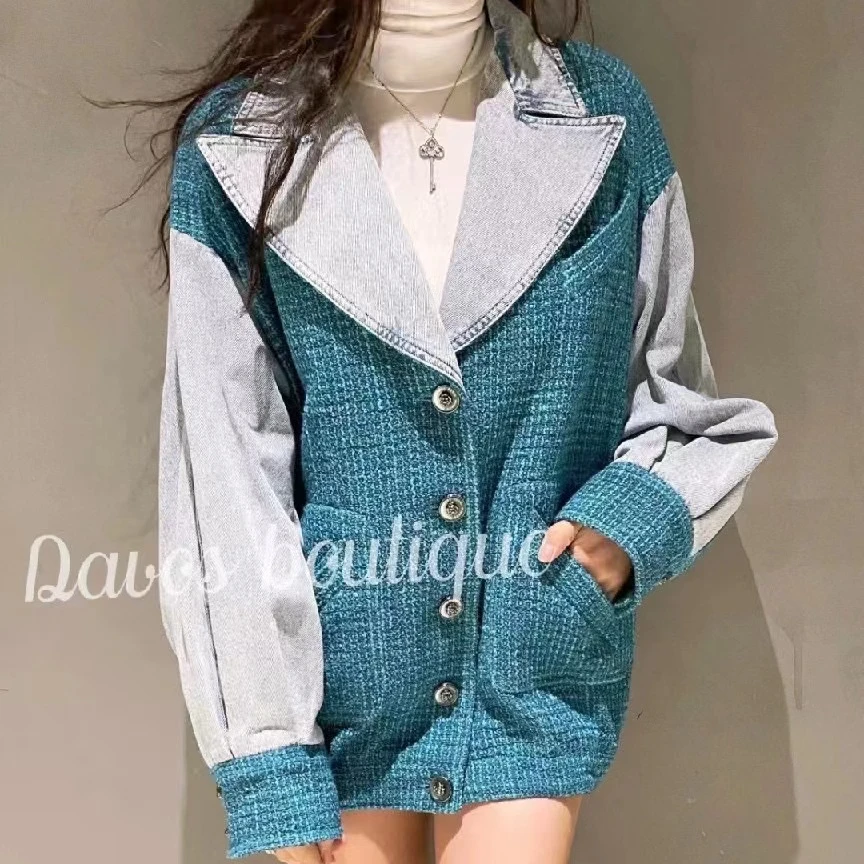 99新 Chanel/香奈儿 34码22P春夏预告牛仔拼接粗花呢廓形外套