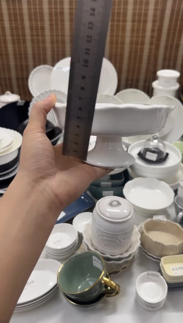 瓷【A368】7寸纯白高脚果盘