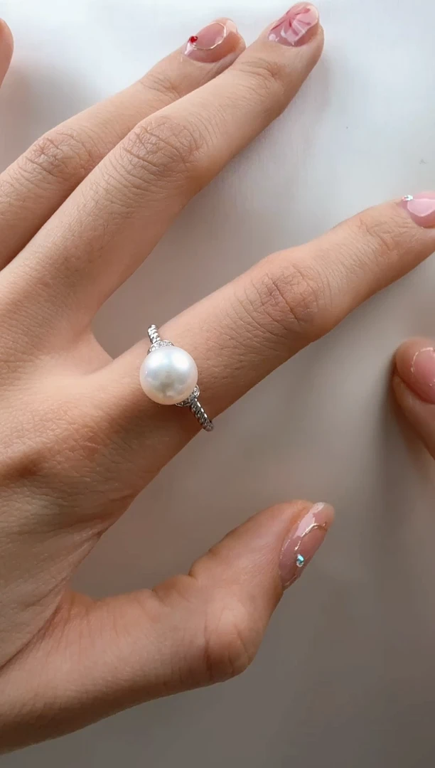 【闪购商品】淡水珍珠戒指银S925镶嵌8-9mm淡水无核戒指