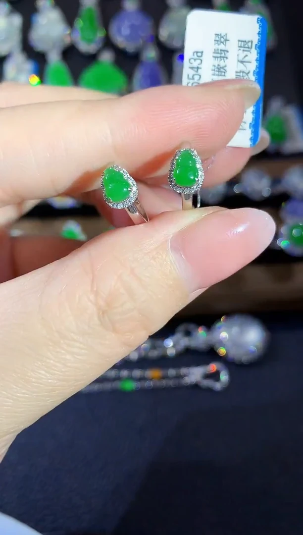 18K金镶嵌翡翠耳饰A19 多样性发货一件