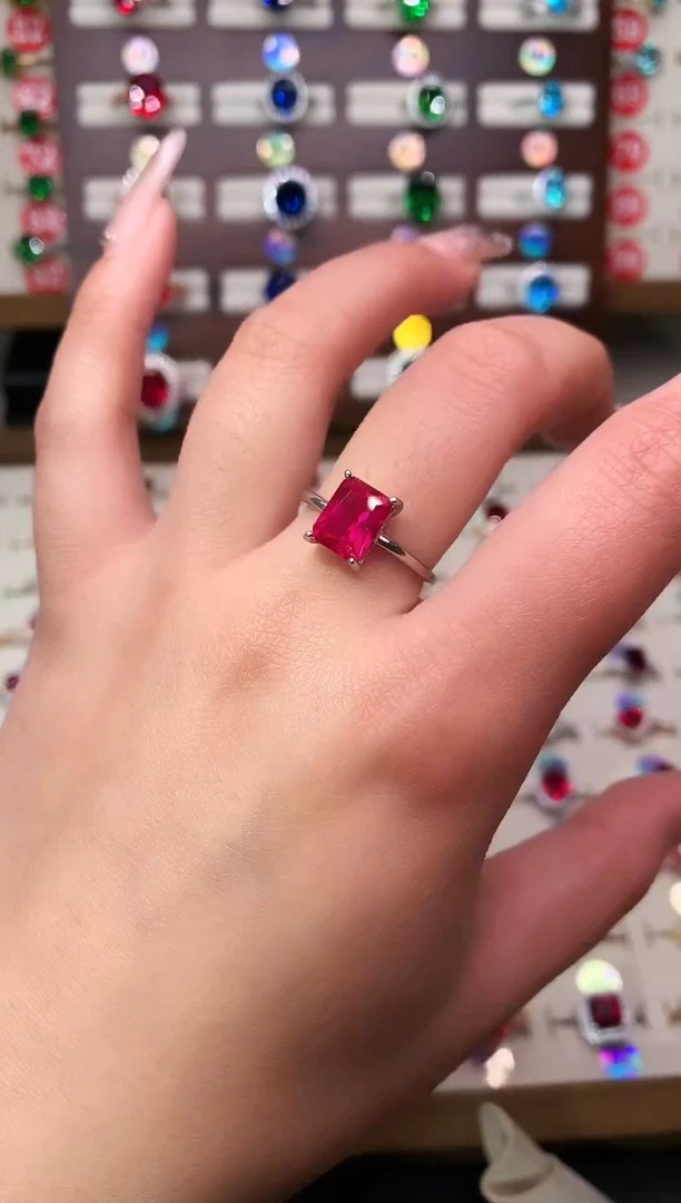 银S925镶嵌戒指红宝石7*9 银托