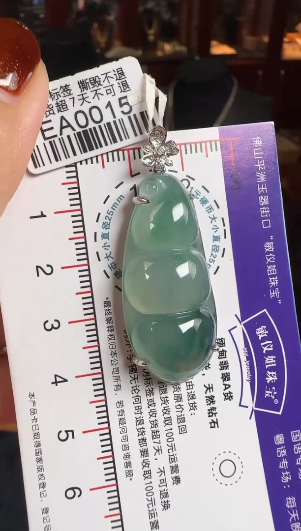 颈饰18K金镶嵌翡翠EA0015冰绿富贵豆
