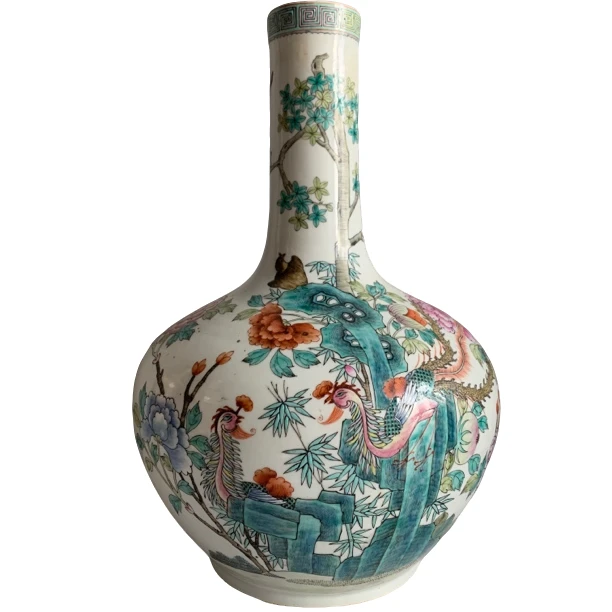 粉彩 富贵花开 五伦鸟 赏瓶