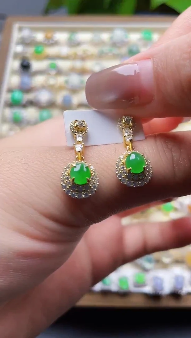 银S925镶嵌翡翠耳饰99