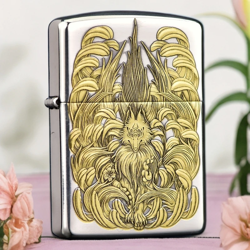 【老李鉴定】zippo打火机二代九尾狐镀银双色浮雕盔甲DYJ1