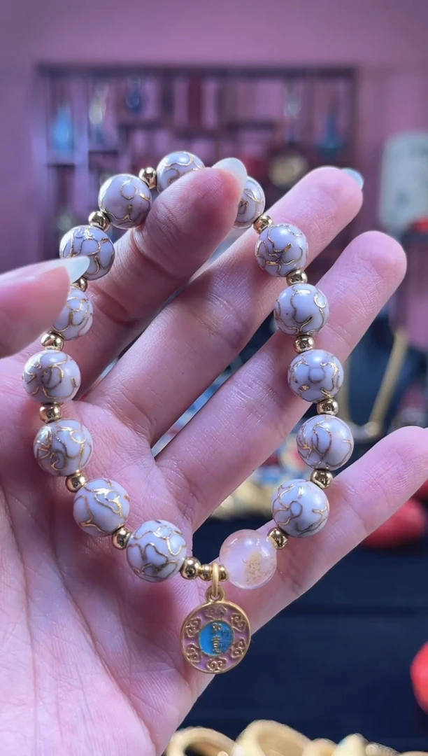 非遗技艺 景泰蓝手串 白色 单珠1.0cm