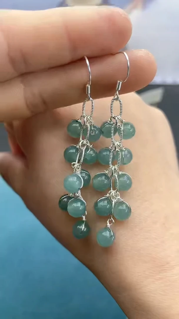 【闪购商品】翡翠耳饰银S925镶嵌蓝水鞭炮耳钩