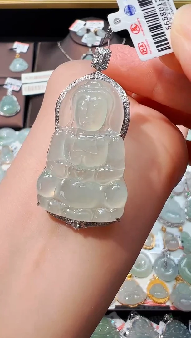 翡翠18K金镶嵌吊坠(不含链)观音吊坠1339