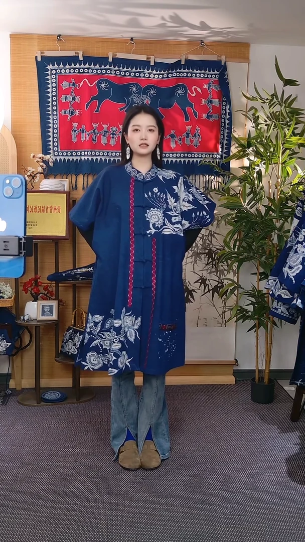 【非遗手工蜡染服饰】短袖对襟连衣裙