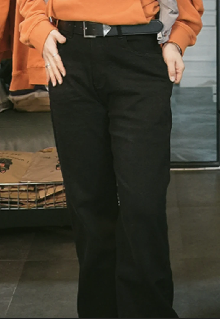 喜家外贸-黑色弯刀裤女冬款高腰中线宽松直筒牛仔裤32303-2