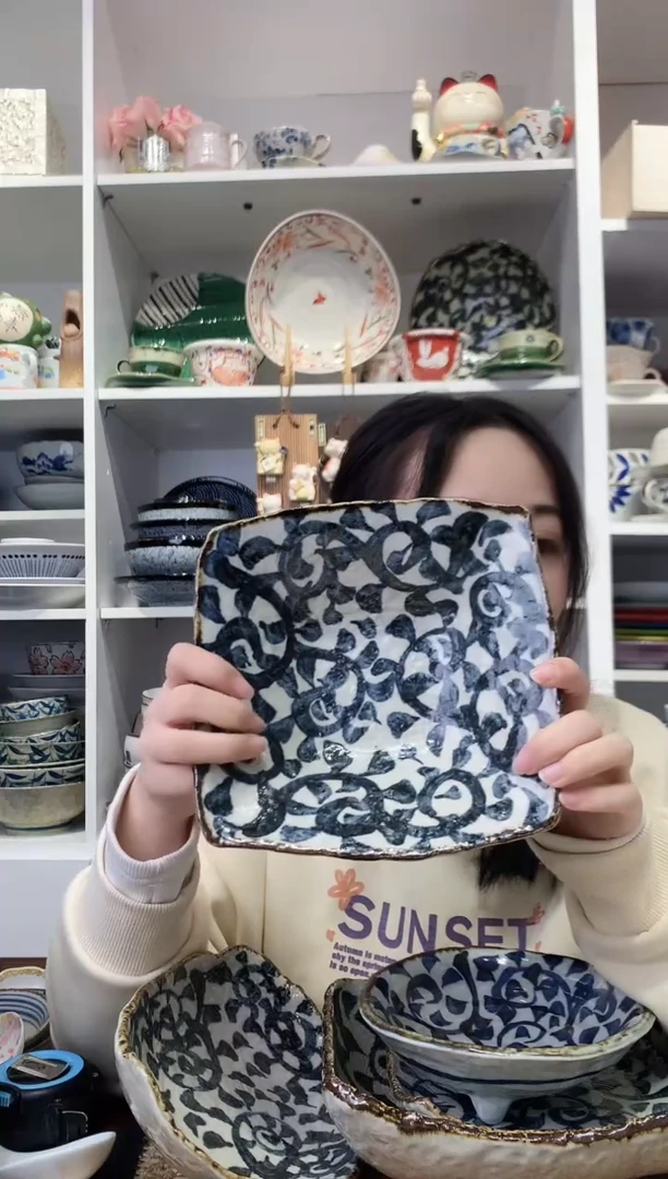 陶瓷章鱼唐草多用钵18.5cm