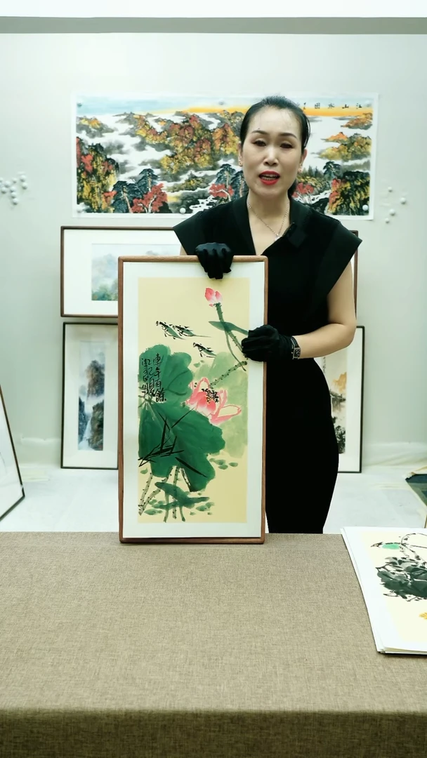 国画35*68李法良手绘花鸟带框