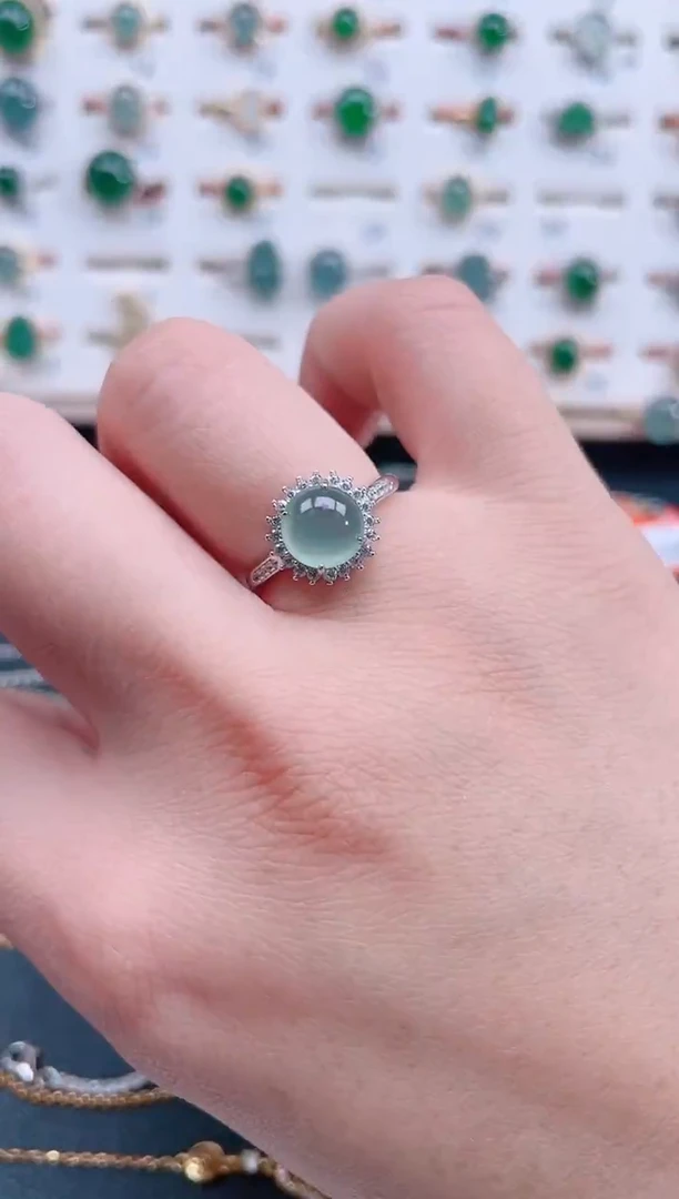 银S925镶嵌戒指翡翠天然翡翠