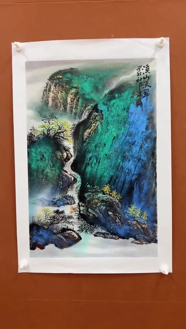 国画国画李文峰四尺三开泼彩山水
