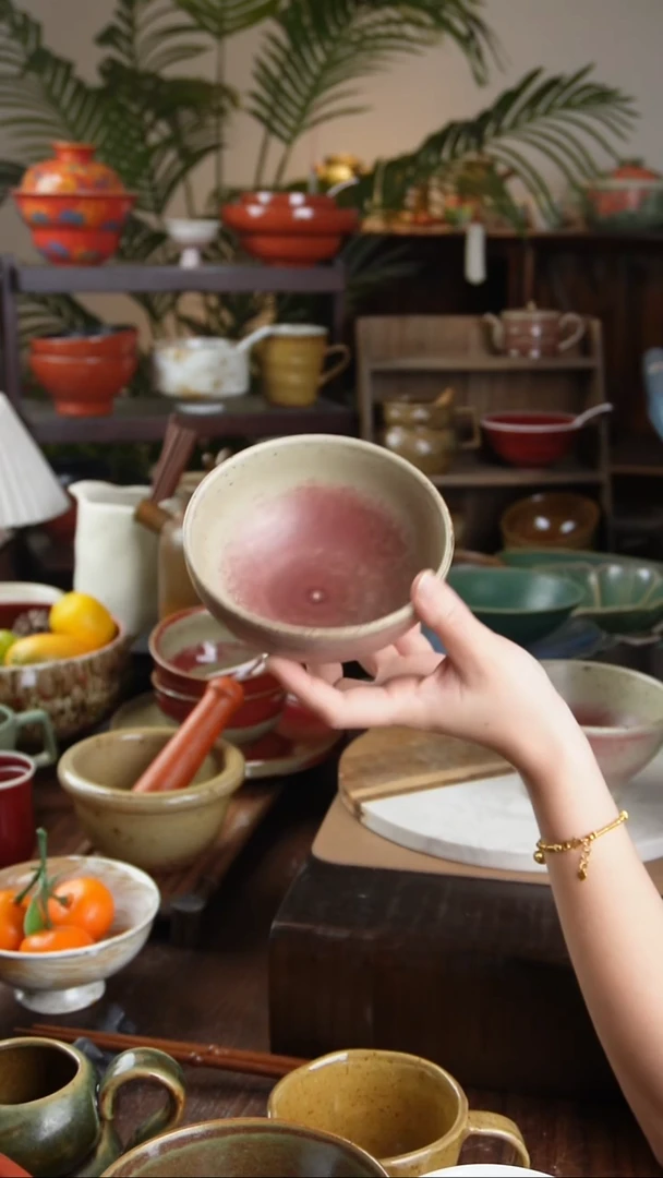 碗景德镇手工高温餐具桃红奶奶