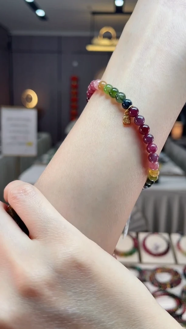 未镶嵌老矿碧玺彩虹单圈手串5mm+碧玺dan多样性发货一条