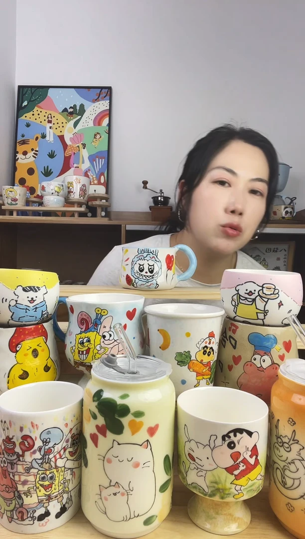 瓷片景德镇高温釉下彩陶瓷手绘卡通动物创意