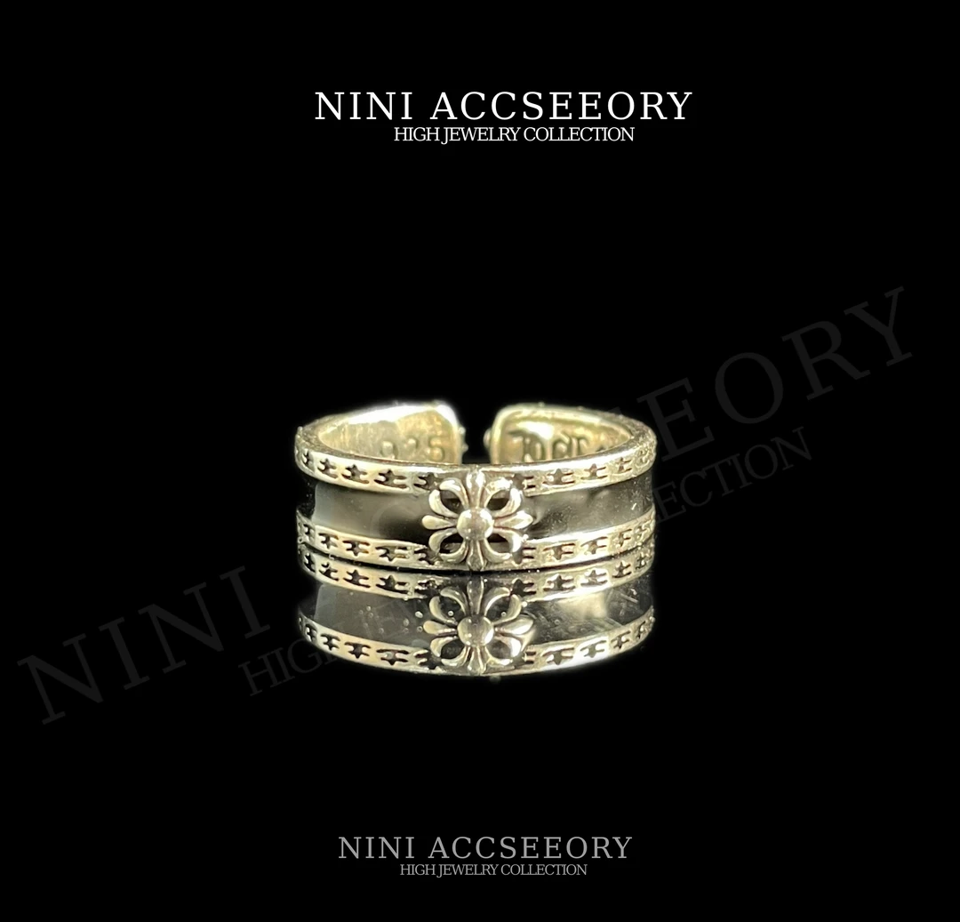 『致命手精』潮奢个性黑面十字花复古银色做旧辣妹食指戒指