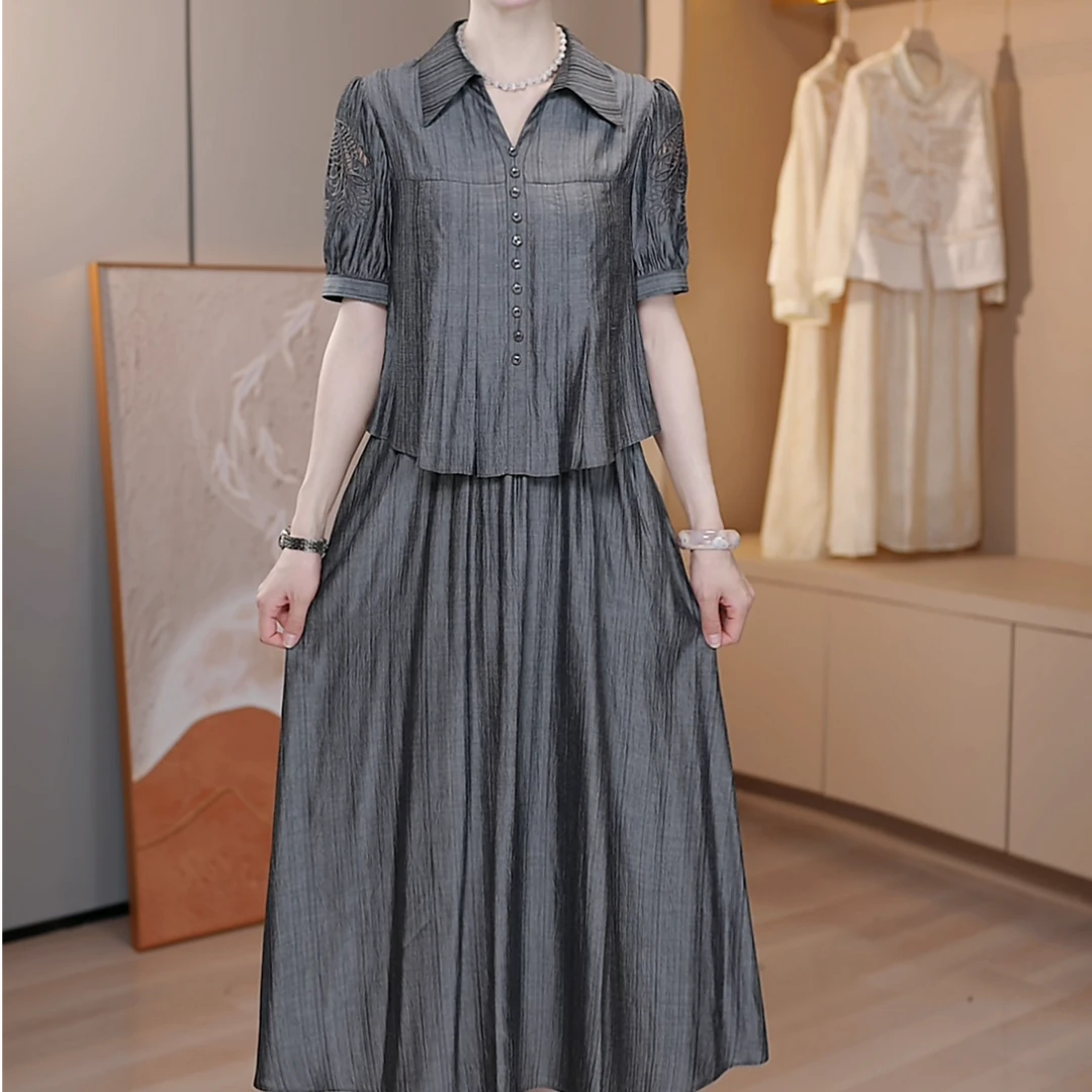 裙角秀/时尚连衣裙2025夏季短袖显瘦气质减龄中长裙A188#