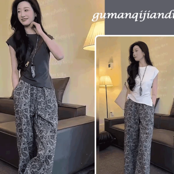 2025年超火夏装茶系穿搭配一整套减龄时尚休闲上衣裤子洋气两件套