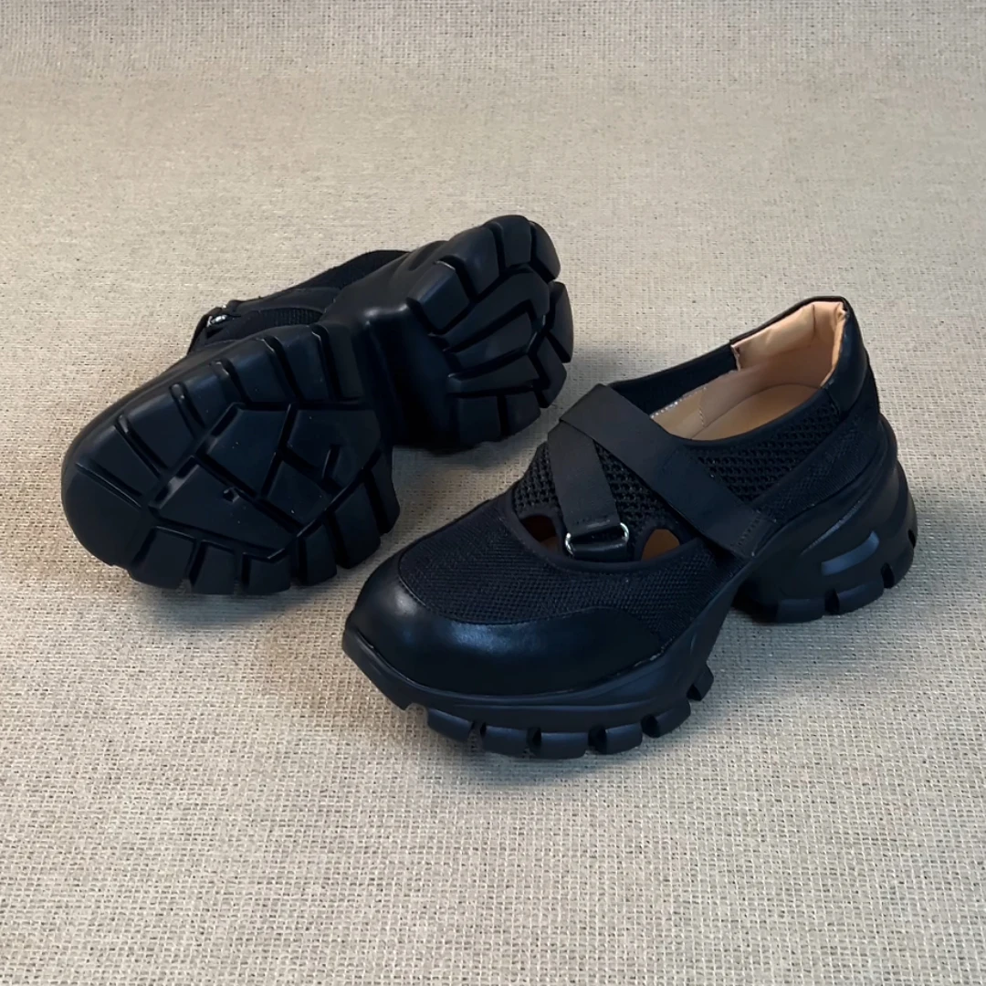 RubyL/7.5cm小个子休闲通勤百搭魔术贴松糕厚底圆头深口单鞋女款