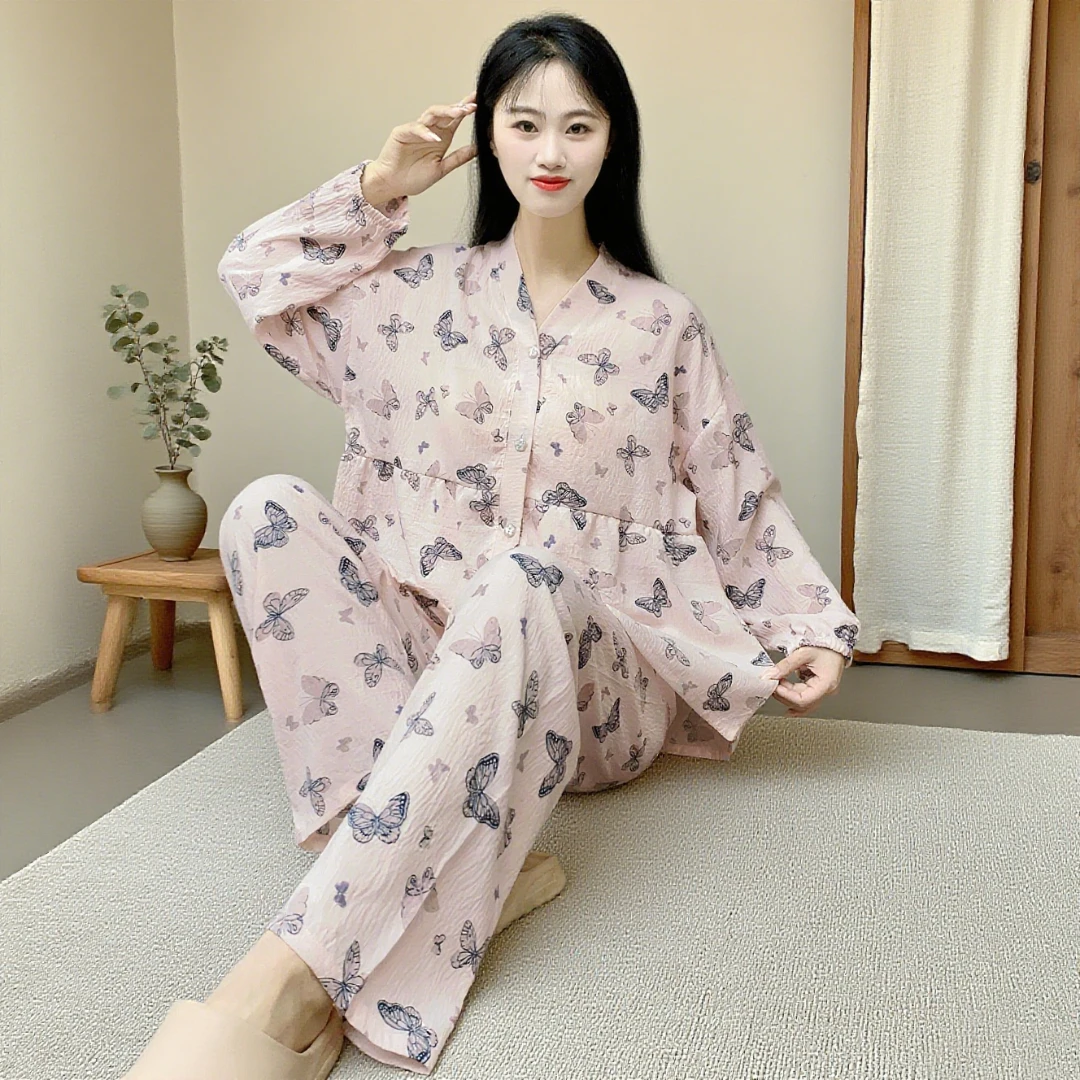 睡衣女款春秋季韩版学生甜美风长袖长裤云朵棉网红套装家居服Y172