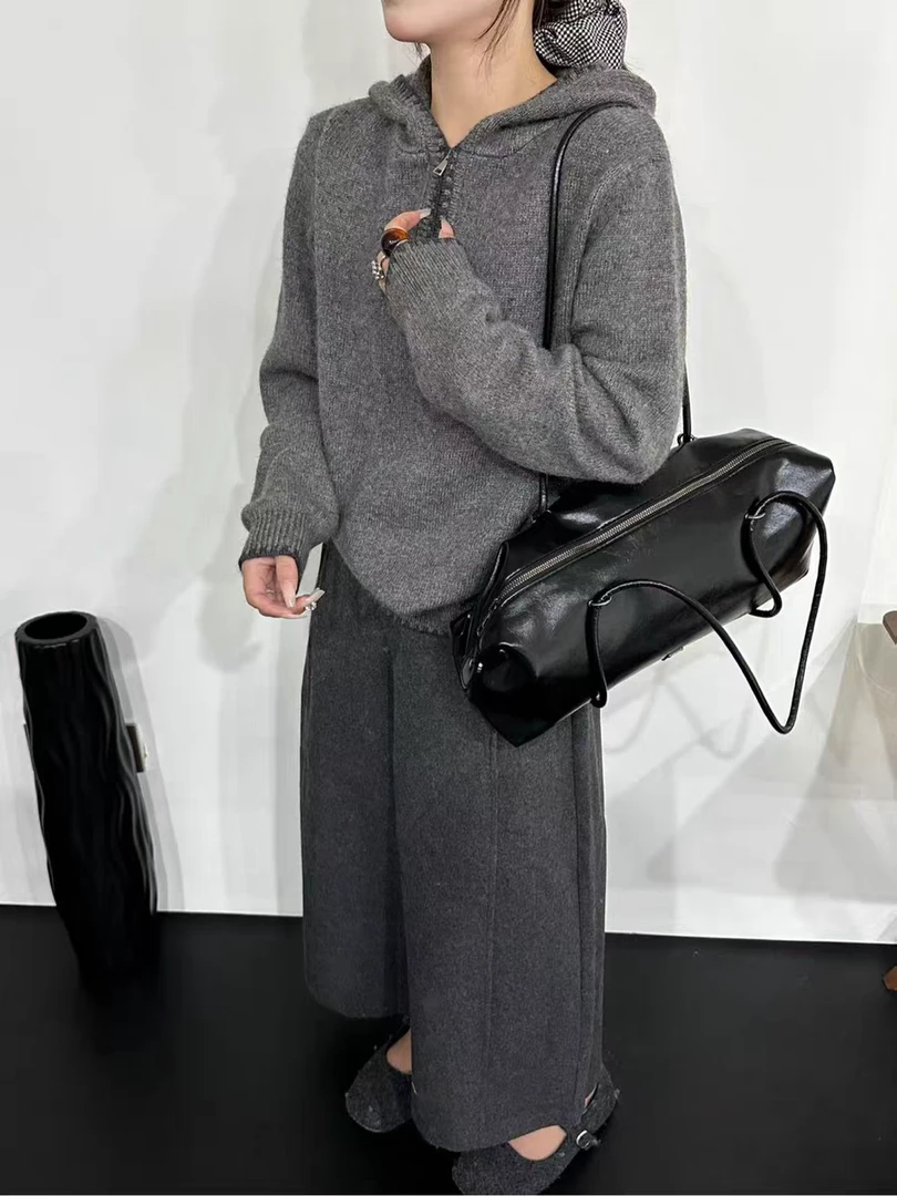 【济州岛】韩系软糯撞色半拉链连帽针织衫