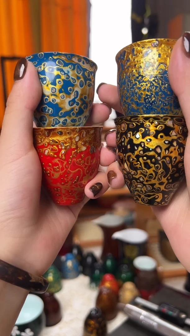 爱****哥四个带螺钿一口杯-太古大漆
