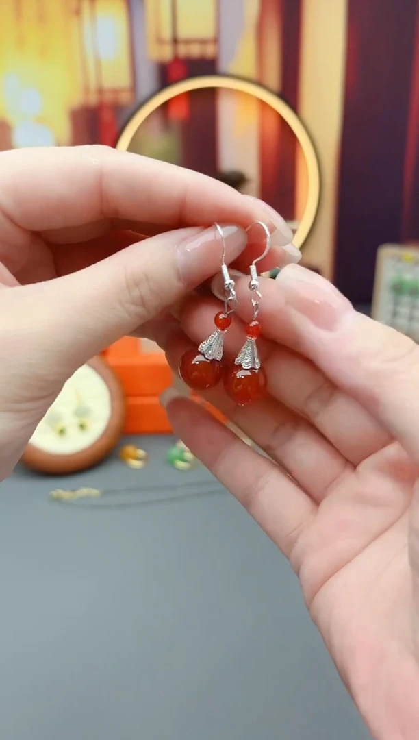 银S925镶嵌耳环玛瑙/玉髓713