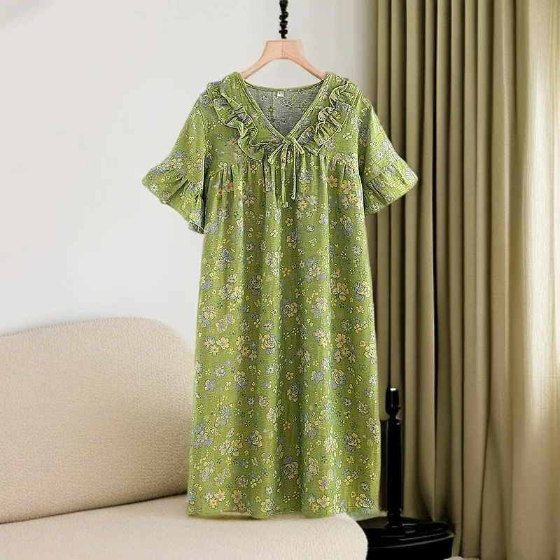 【短袖睡裙】纯棉双层纱女士家居舒适宽松大码可外穿家居裙宽松版