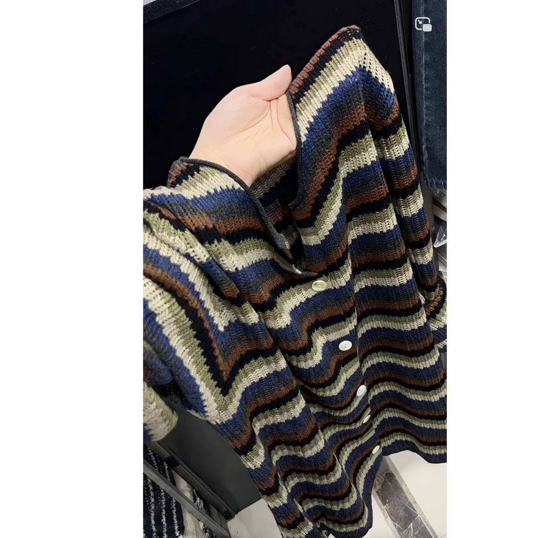 欧货高端条纹针织衫女2025早秋新款高级感慵懒宽松百搭长袖上衣