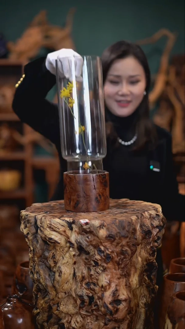 【闪购商品】枣木雷击枣木玻璃花瓶