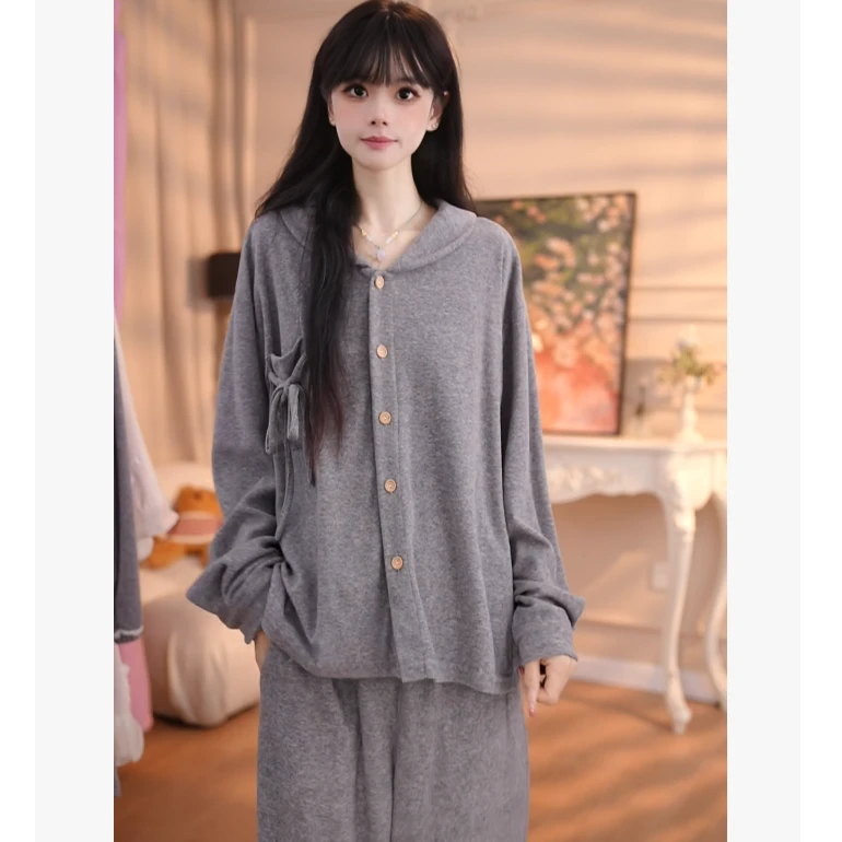 【绒华锦梦】羊密绒女大码翻领家居服长袖常规款睡衣舒适家居服WQN