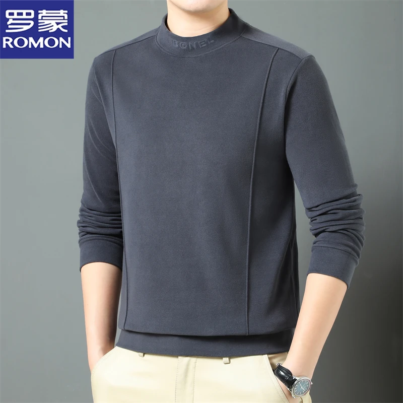 罗蒙防风半高领德绒打底衫男士秋冬季简约时尚保暖内搭体恤上衣男