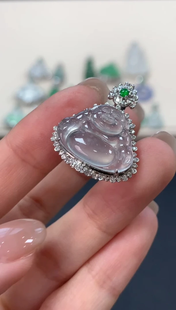 翡翠18K金镶嵌吊坠(不含链)佛公吊坠6980