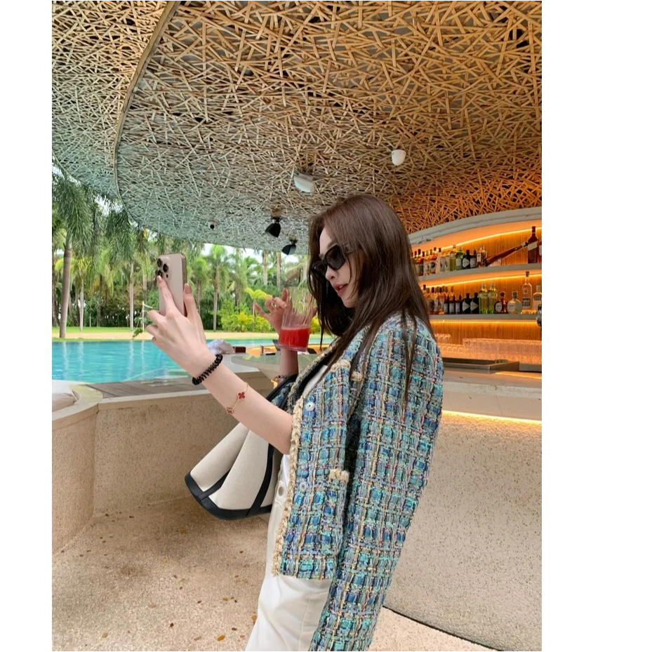 【圣尔西蓝千金】手工坊秀款 高奢编织孔雀绿小香外套