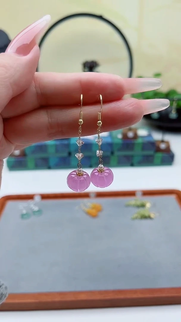 未镶嵌耳饰玛瑙/玉髓00紫色南瓜