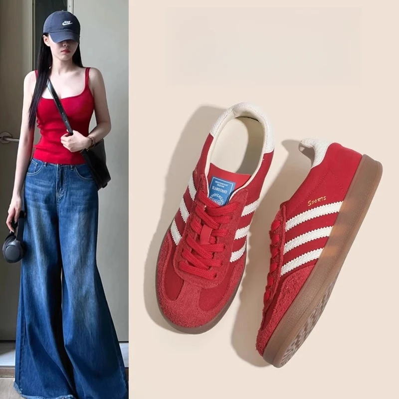 MK&DK红色德训鞋女2025新款爆款春夏百搭超火阿甘鞋软底时尚夏季