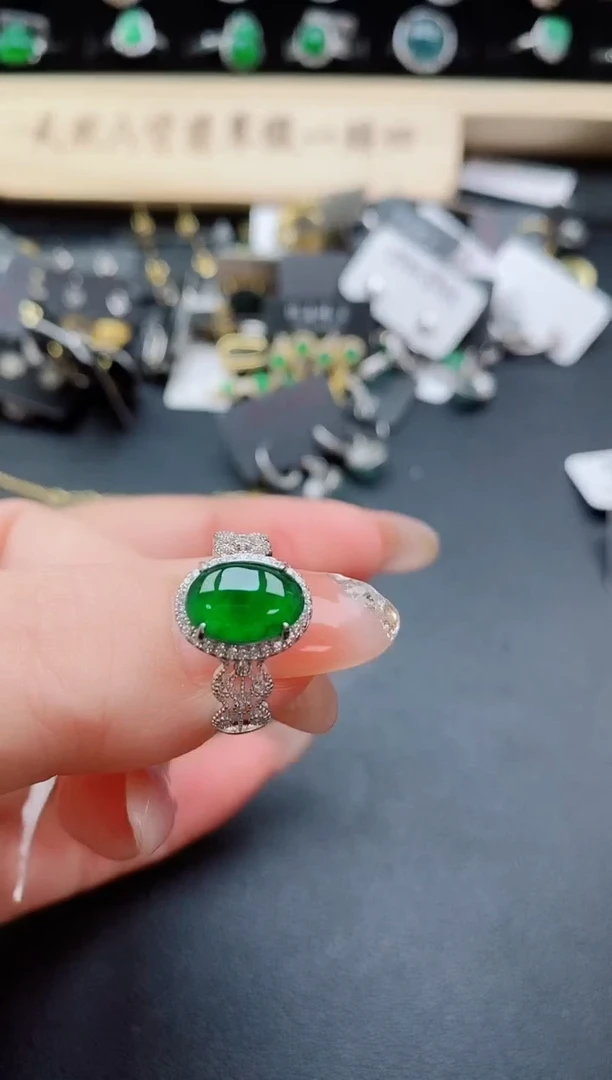 银S925镶嵌戒指翡翠1