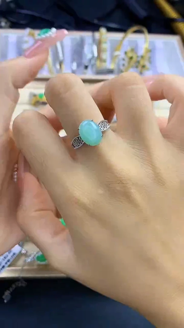 翡翠戒指银S925镶嵌翡翠 蛋面 银S925镶嵌