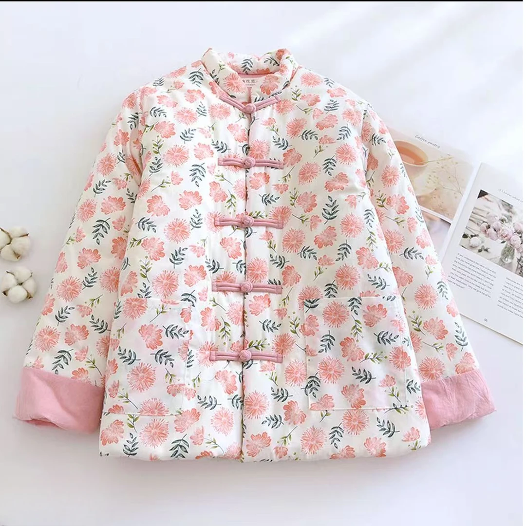 (两面穿)秋冬棉花棉衣棉服女冬季国风棉袄保暖印花碎花复古中式.